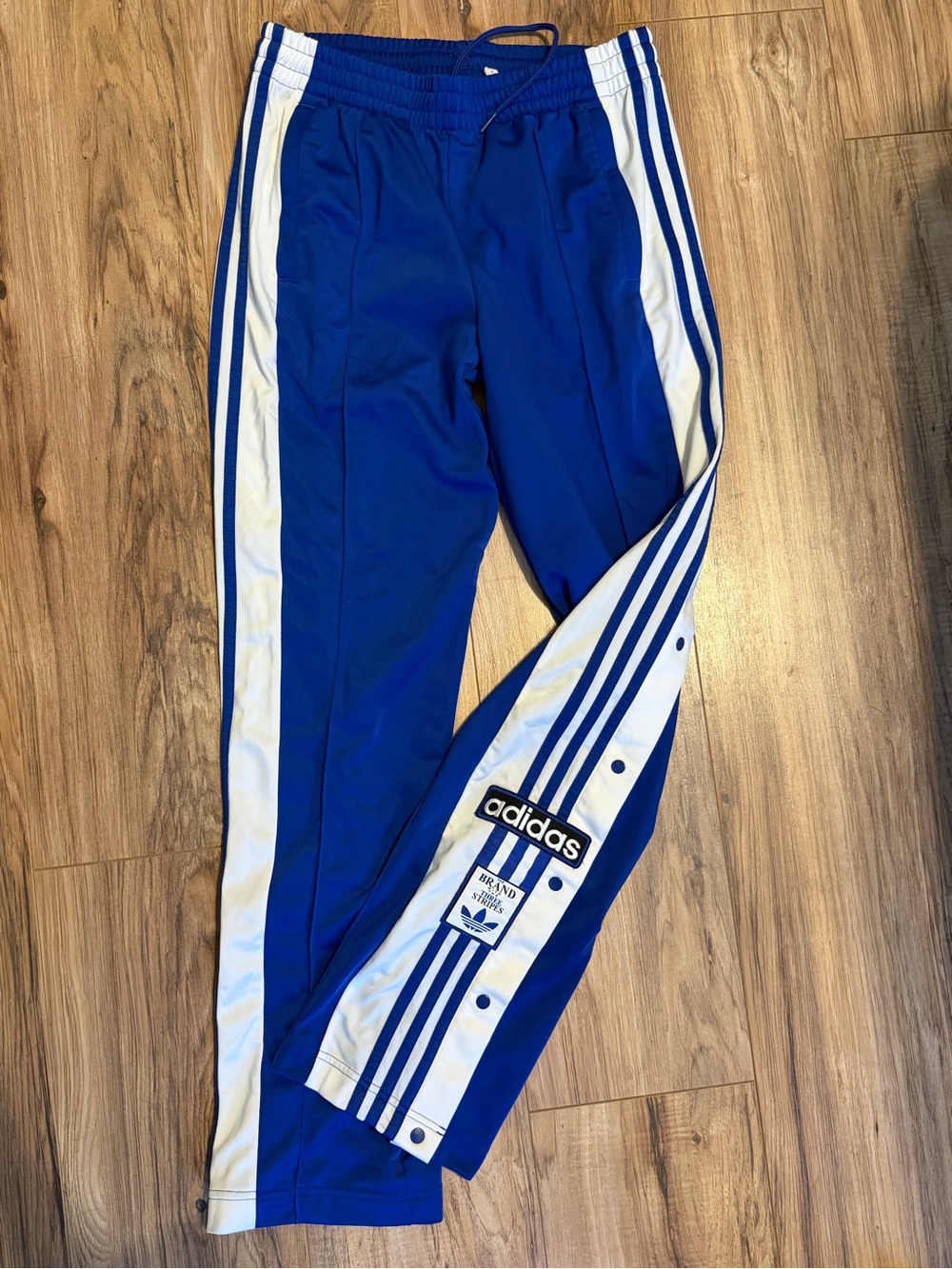 adidas Blue and White Snap-Stripe women’s pants